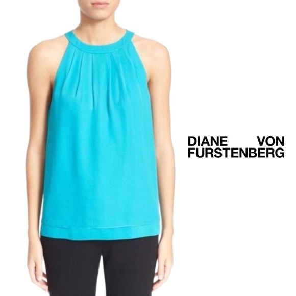 Diane Von Furstenberg DvF Baby Blue Silk Halter Pania Button Back Drape Small - Picture 1 of 8